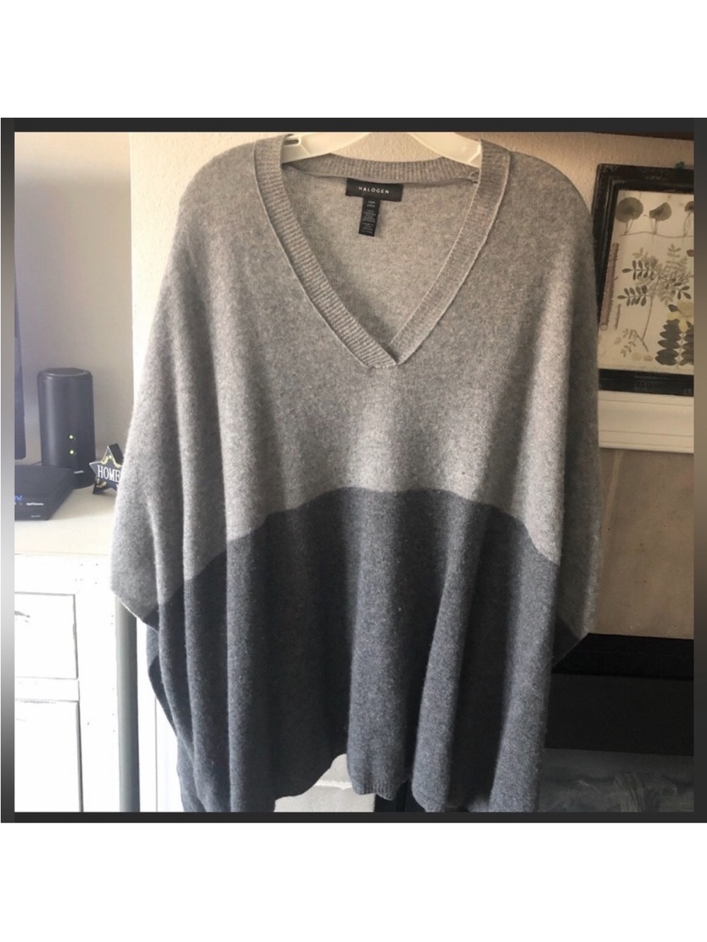 Halogen by Nordstrom, 100% Cashmere, Super Soft,  Gray Two-Tone V-Neck Poncho